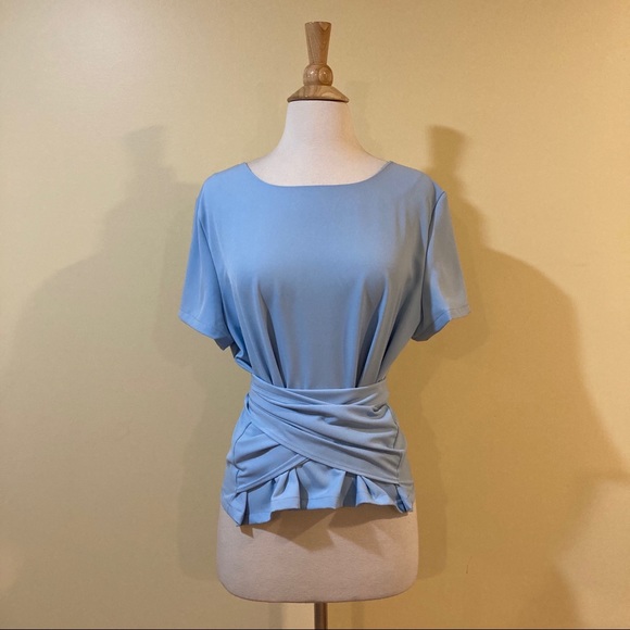 Tie Front Short Sleeve Cropped Blouse Baby Blue - Picture 8 of 9